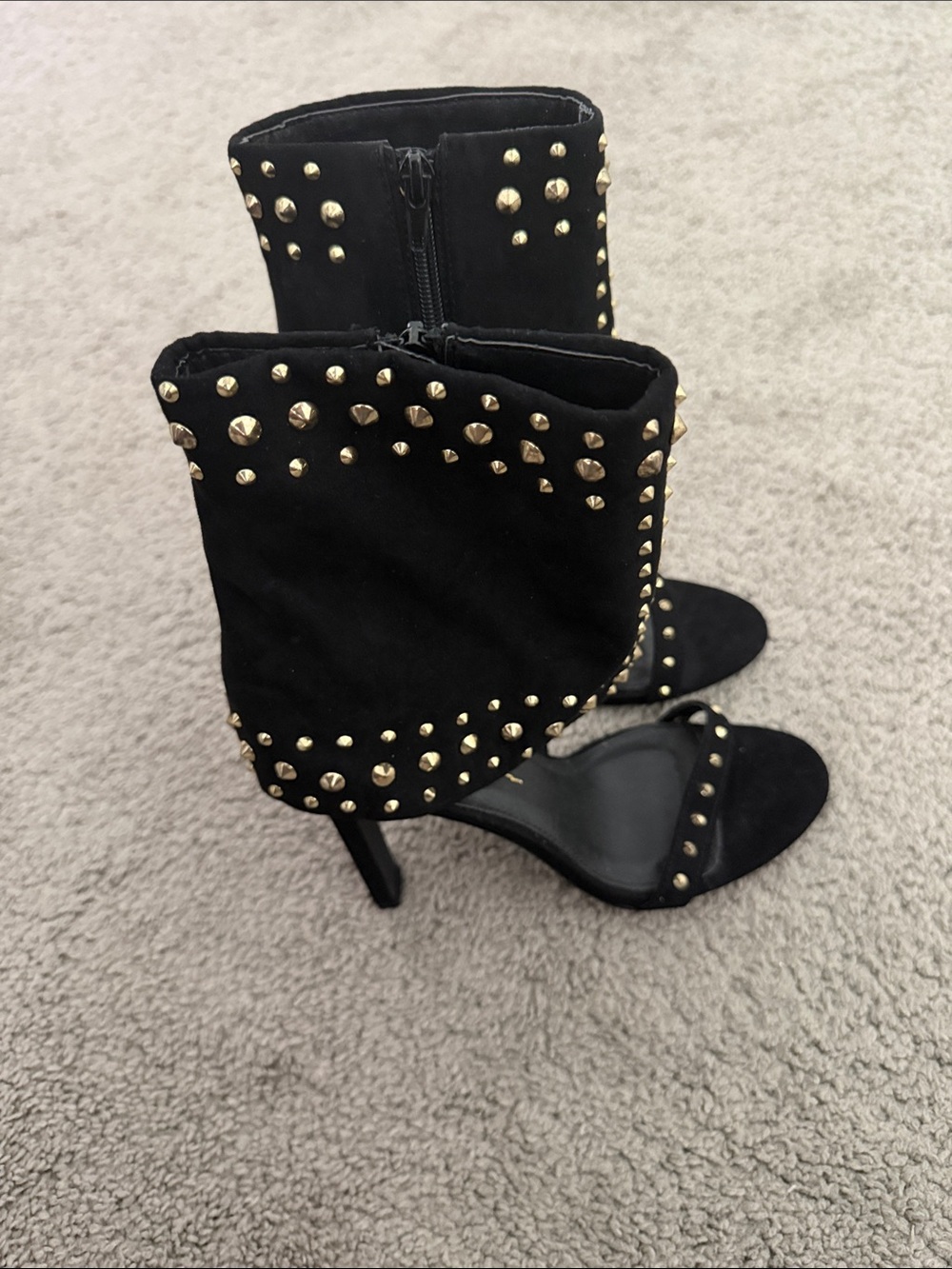 Black Studded High Heel Ankle Sandals - Women's Fashion